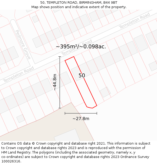 50, TEMPLETON ROAD, BIRMINGHAM, B44 9BT: Plot and title map