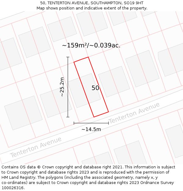 50, TENTERTON AVENUE, SOUTHAMPTON, SO19 9HT: Plot and title map