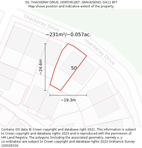 50, THACKERAY DRIVE, NORTHFLEET, GRAVESEND, DA11 8FT: Plot and title map