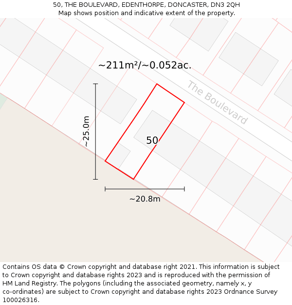 50, THE BOULEVARD, EDENTHORPE, DONCASTER, DN3 2QH: Plot and title map