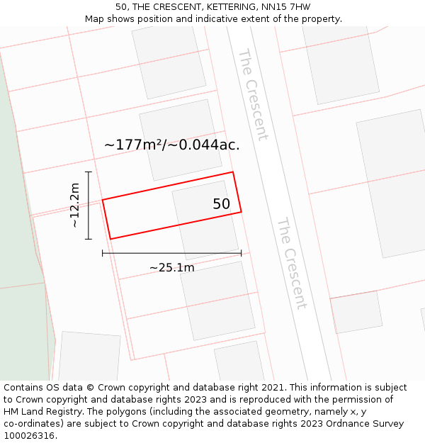 50, THE CRESCENT, KETTERING, NN15 7HW: Plot and title map