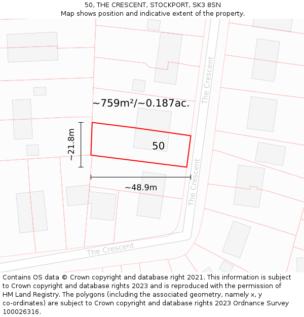 50, THE CRESCENT, STOCKPORT, SK3 8SN: Plot and title map