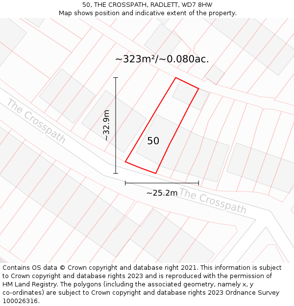 50, THE CROSSPATH, RADLETT, WD7 8HW: Plot and title map