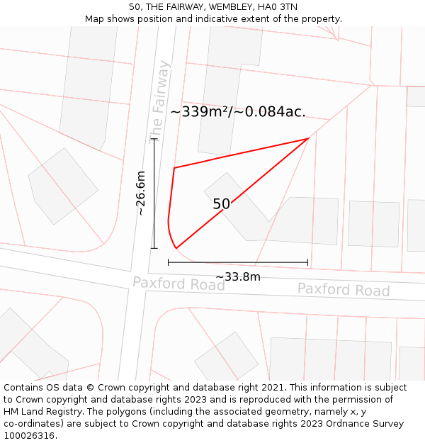 50, THE FAIRWAY, WEMBLEY, HA0 3TN: Plot and title map