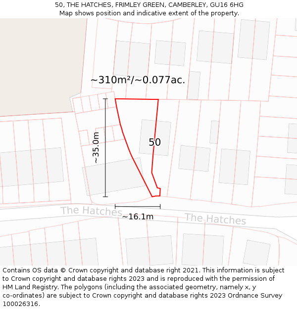 50, THE HATCHES, FRIMLEY GREEN, CAMBERLEY, GU16 6HG: Plot and title map