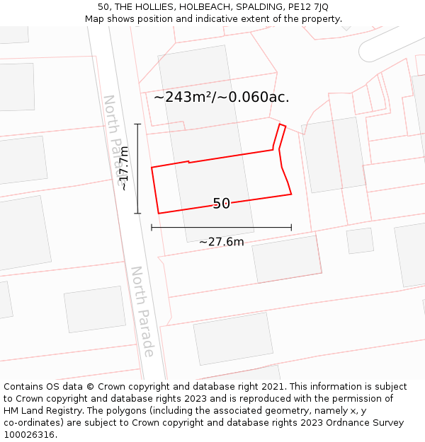 50, THE HOLLIES, HOLBEACH, SPALDING, PE12 7JQ: Plot and title map