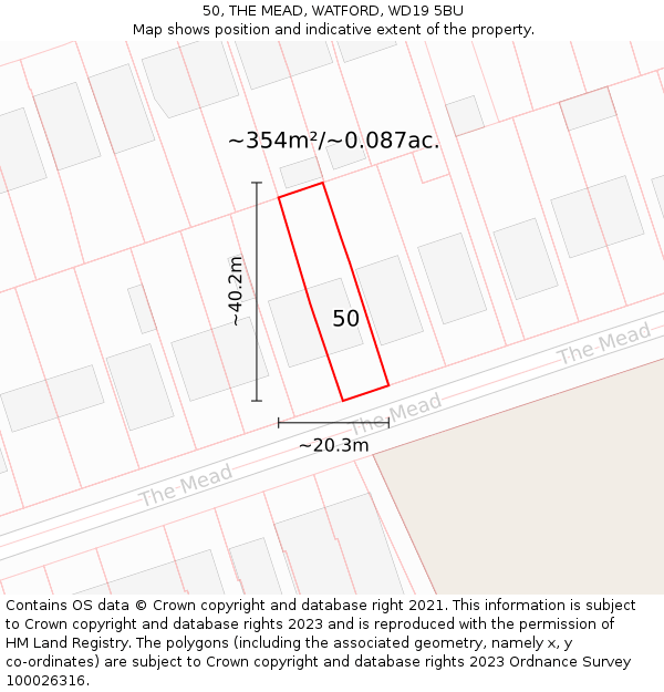 50, THE MEAD, WATFORD, WD19 5BU: Plot and title map