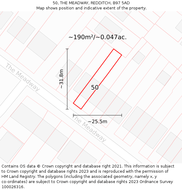 50, THE MEADWAY, REDDITCH, B97 5AD: Plot and title map