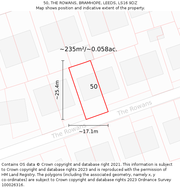 50, THE ROWANS, BRAMHOPE, LEEDS, LS16 9DZ: Plot and title map