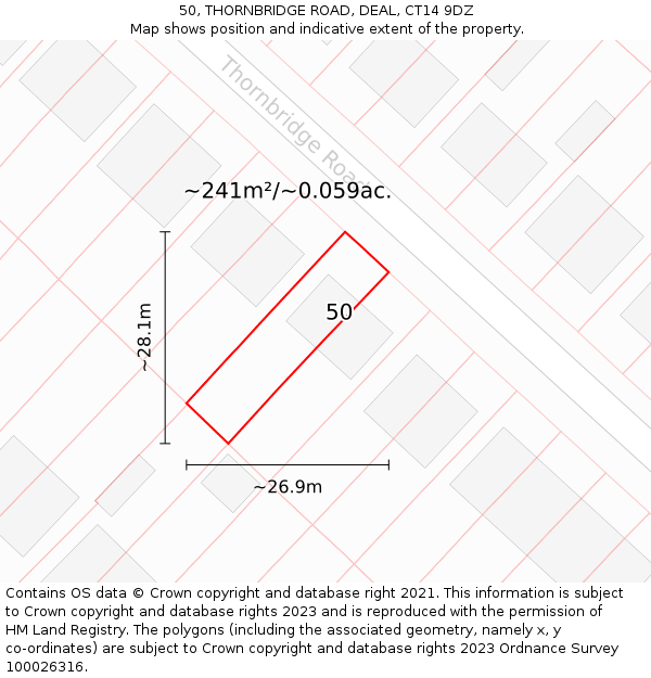 50, THORNBRIDGE ROAD, DEAL, CT14 9DZ: Plot and title map