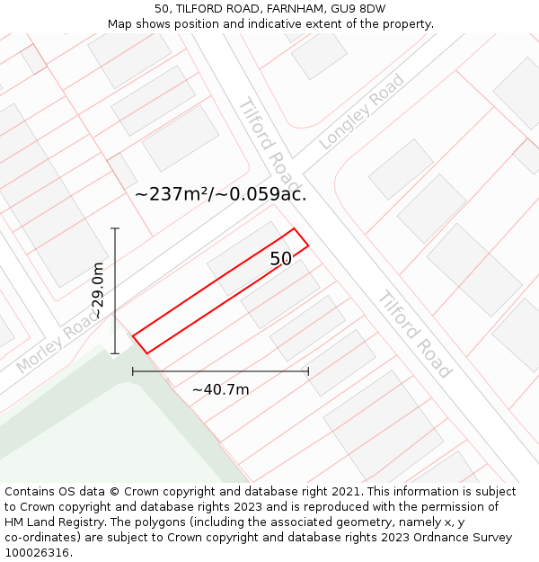 50, TILFORD ROAD, FARNHAM, GU9 8DW: Plot and title map