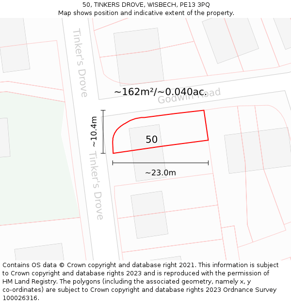 50, TINKERS DROVE, WISBECH, PE13 3PQ: Plot and title map