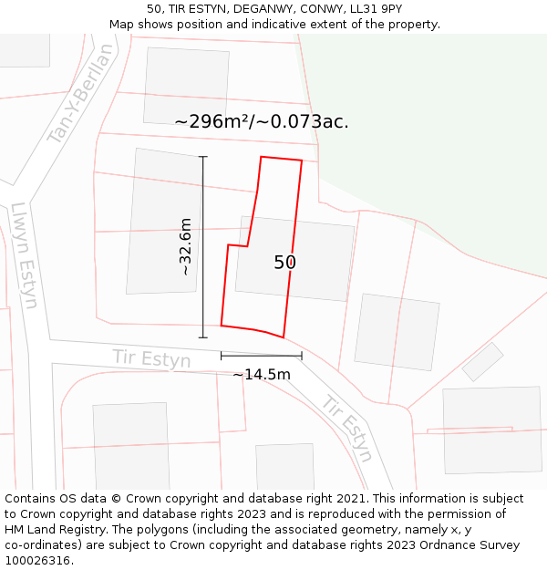 50, TIR ESTYN, DEGANWY, CONWY, LL31 9PY: Plot and title map