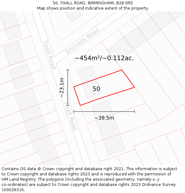 50, TIXALL ROAD, BIRMINGHAM, B28 0RS: Plot and title map