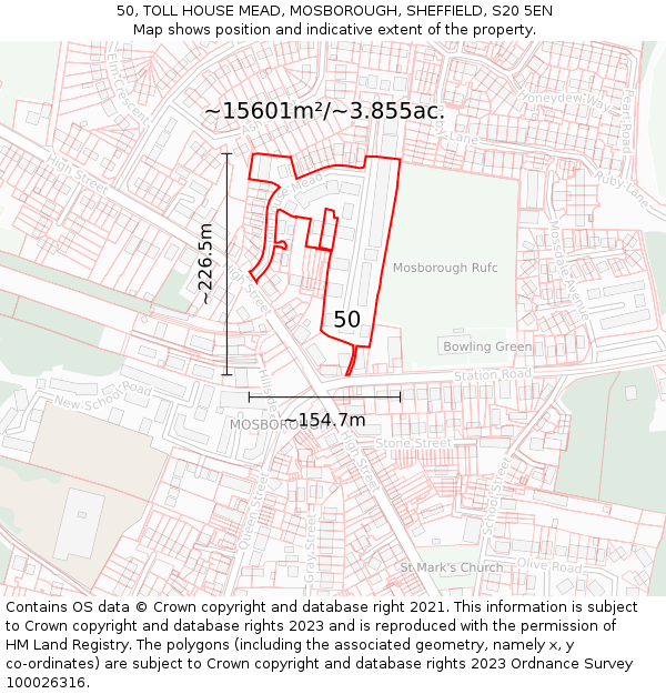 50, TOLL HOUSE MEAD, MOSBOROUGH, SHEFFIELD, S20 5EN: Plot and title map