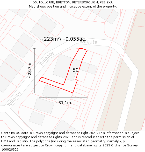 50, TOLLGATE, BRETTON, PETERBOROUGH, PE3 9XA: Plot and title map