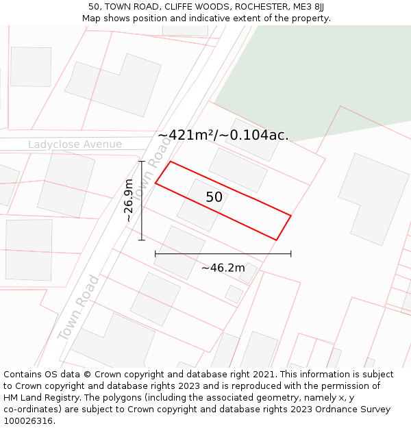 50, TOWN ROAD, CLIFFE WOODS, ROCHESTER, ME3 8JJ: Plot and title map