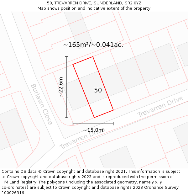 50, TREVARREN DRIVE, SUNDERLAND, SR2 0YZ: Plot and title map