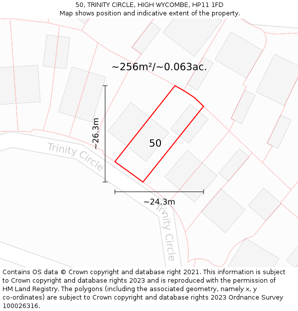 50, TRINITY CIRCLE, HIGH WYCOMBE, HP11 1FD: Plot and title map