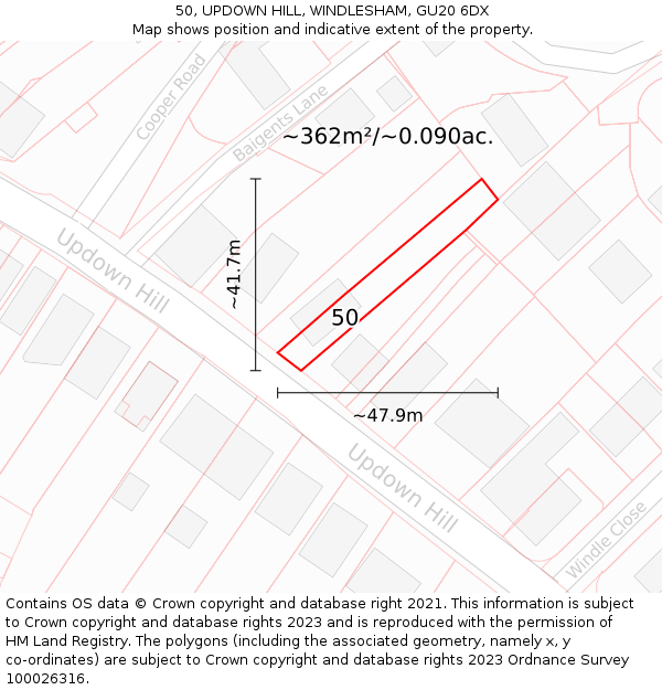 50, UPDOWN HILL, WINDLESHAM, GU20 6DX: Plot and title map