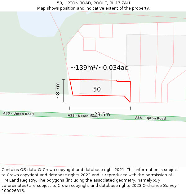 50, UPTON ROAD, POOLE, BH17 7AH: Plot and title map