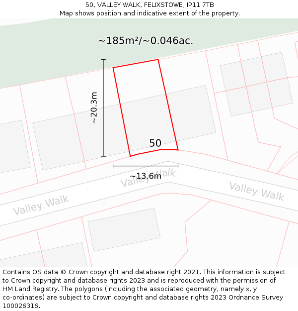 50, VALLEY WALK, FELIXSTOWE, IP11 7TB: Plot and title map