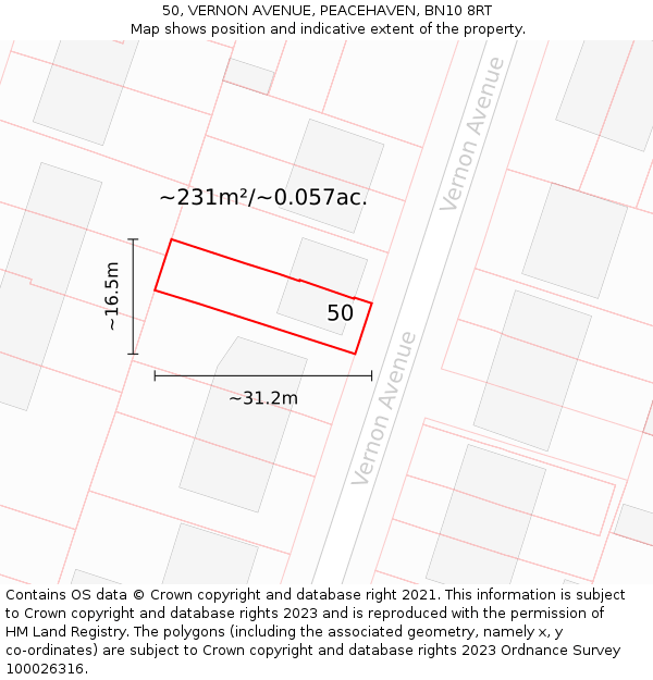 50, VERNON AVENUE, PEACEHAVEN, BN10 8RT: Plot and title map