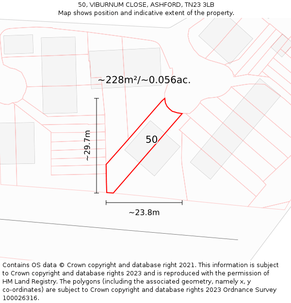 50, VIBURNUM CLOSE, ASHFORD, TN23 3LB: Plot and title map