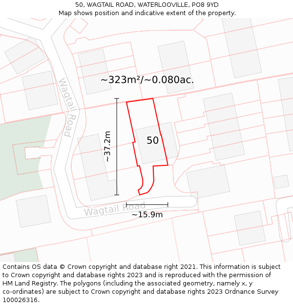 50, WAGTAIL ROAD, WATERLOOVILLE, PO8 9YD: Plot and title map