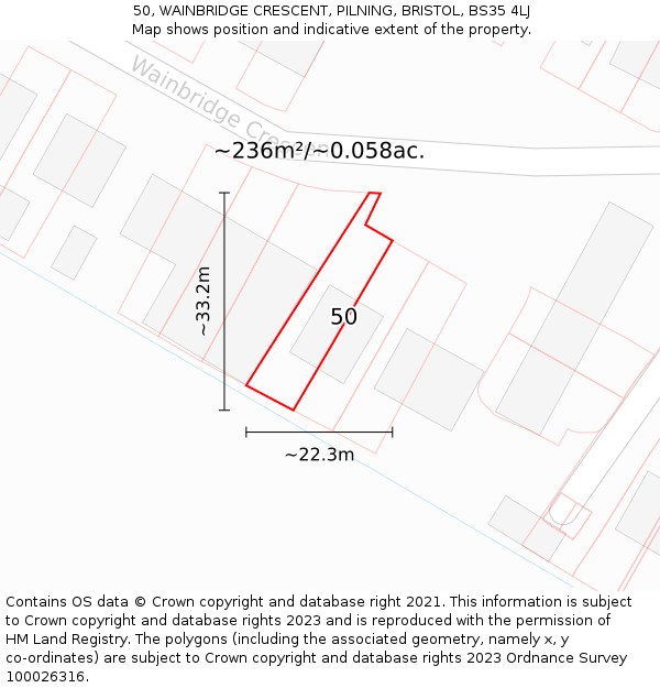 50, WAINBRIDGE CRESCENT, PILNING, BRISTOL, BS35 4LJ: Plot and title map