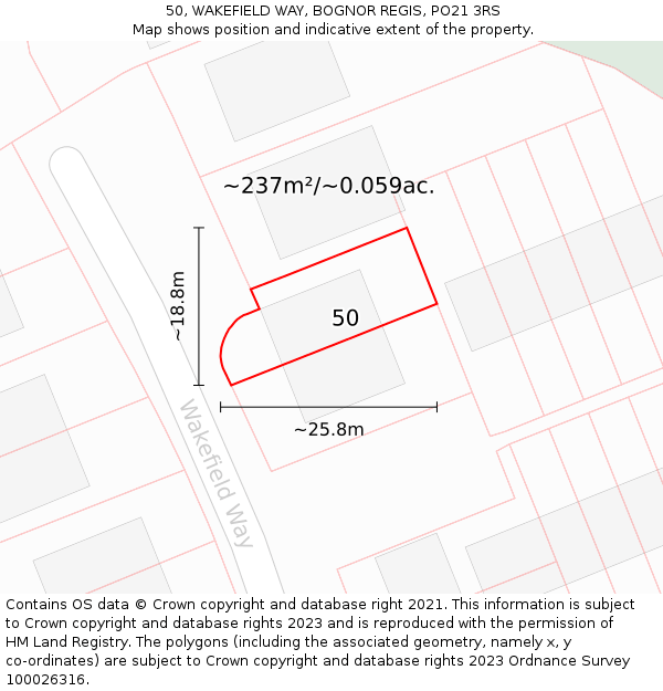 50, WAKEFIELD WAY, BOGNOR REGIS, PO21 3RS: Plot and title map