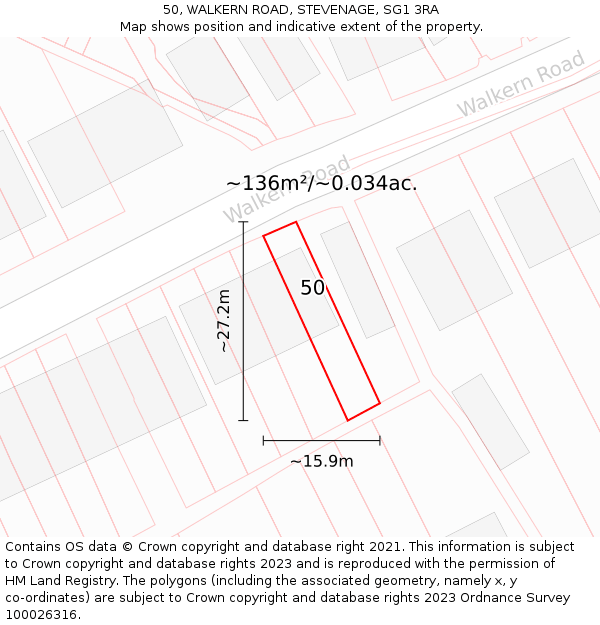 50, WALKERN ROAD, STEVENAGE, SG1 3RA: Plot and title map