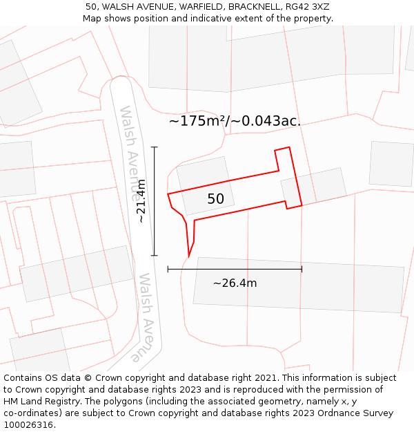 50, WALSH AVENUE, WARFIELD, BRACKNELL, RG42 3XZ: Plot and title map