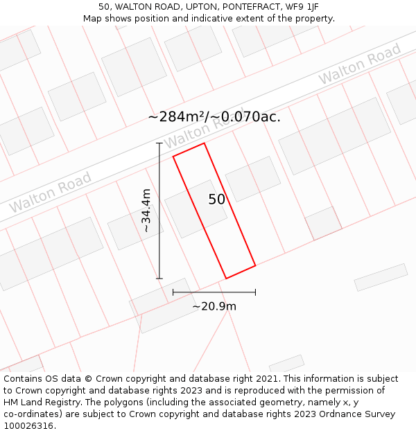 50, WALTON ROAD, UPTON, PONTEFRACT, WF9 1JF: Plot and title map