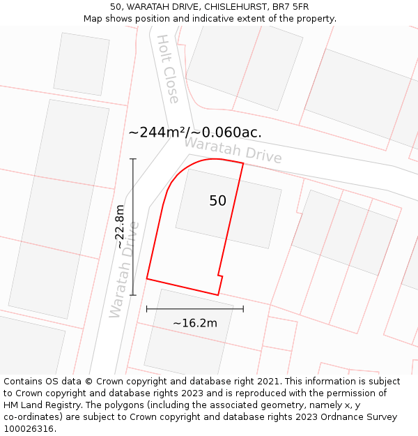 50, WARATAH DRIVE, CHISLEHURST, BR7 5FR: Plot and title map