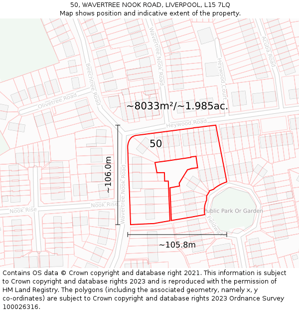 50, WAVERTREE NOOK ROAD, LIVERPOOL, L15 7LQ: Plot and title map