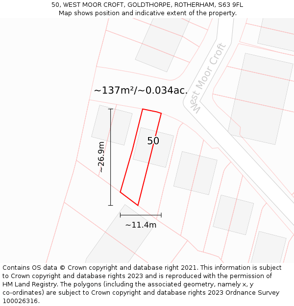 50, WEST MOOR CROFT, GOLDTHORPE, ROTHERHAM, S63 9FL: Plot and title map