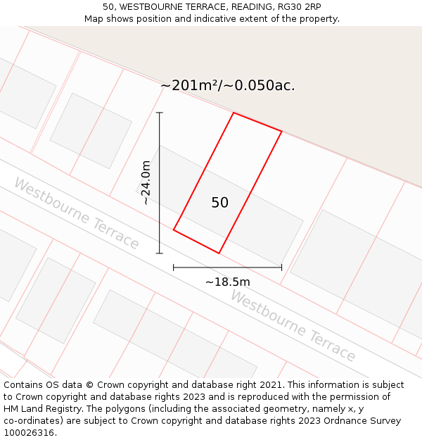 50, WESTBOURNE TERRACE, READING, RG30 2RP: Plot and title map