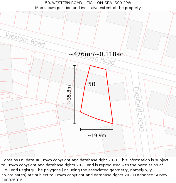 50, WESTERN ROAD, LEIGH-ON-SEA, SS9 2PW: Plot and title map