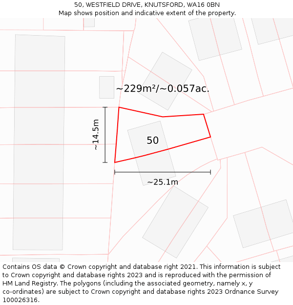 50, WESTFIELD DRIVE, KNUTSFORD, WA16 0BN: Plot and title map