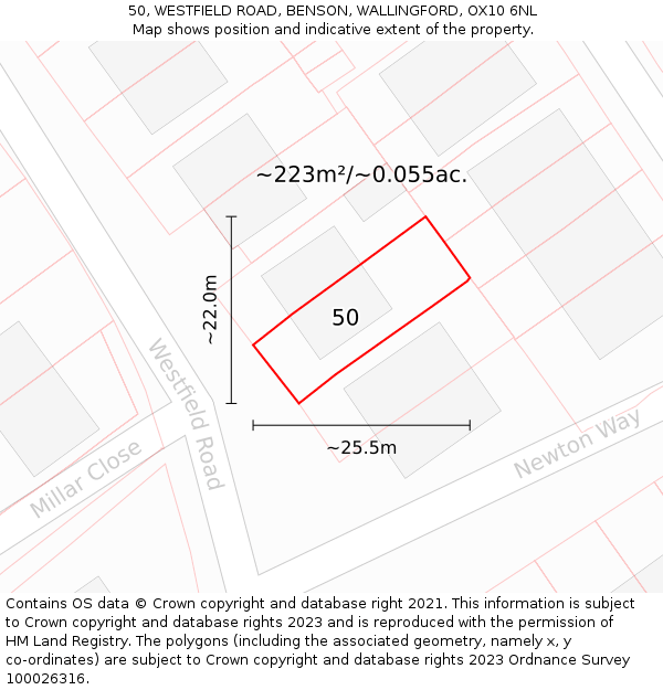 50, WESTFIELD ROAD, BENSON, WALLINGFORD, OX10 6NL: Plot and title map