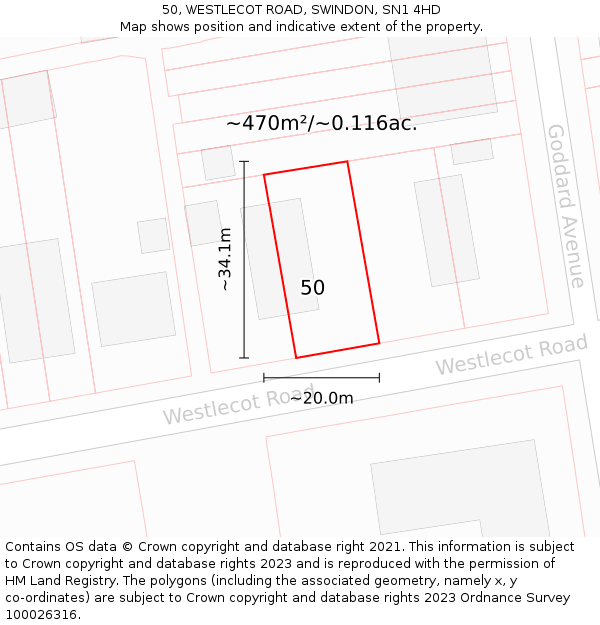 50, WESTLECOT ROAD, SWINDON, SN1 4HD: Plot and title map