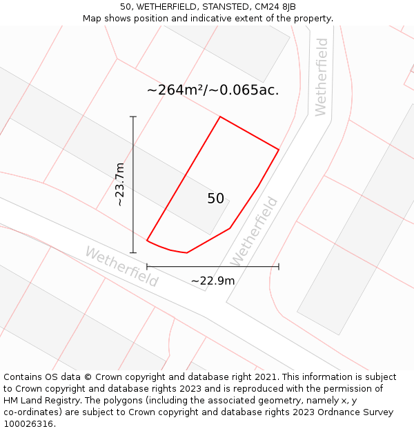 50, WETHERFIELD, STANSTED, CM24 8JB: Plot and title map