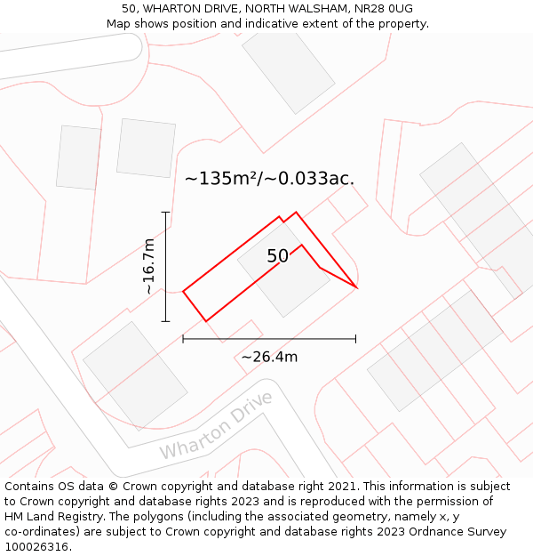 50, WHARTON DRIVE, NORTH WALSHAM, NR28 0UG: Plot and title map