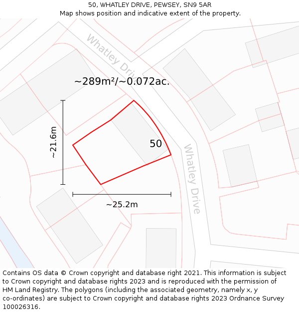 50, WHATLEY DRIVE, PEWSEY, SN9 5AR: Plot and title map