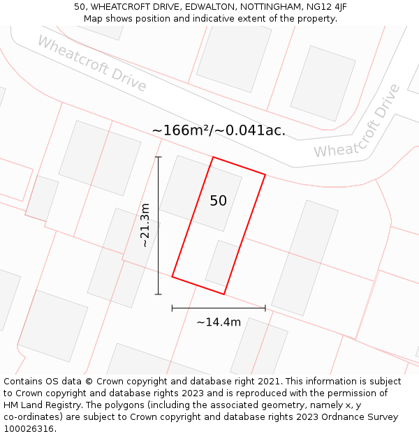 50, WHEATCROFT DRIVE, EDWALTON, NOTTINGHAM, NG12 4JF: Plot and title map