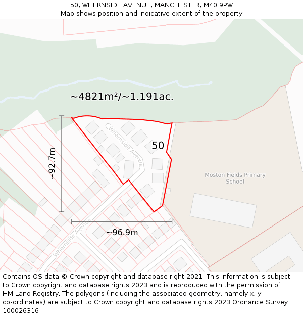 50, WHERNSIDE AVENUE, MANCHESTER, M40 9PW: Plot and title map