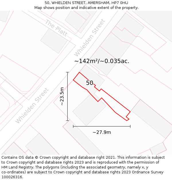 50, WHIELDEN STREET, AMERSHAM, HP7 0HU: Plot and title map