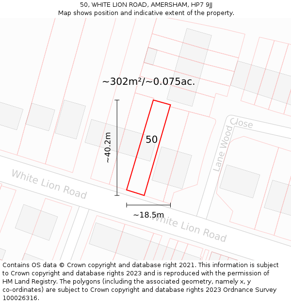 50, WHITE LION ROAD, AMERSHAM, HP7 9JJ: Plot and title map