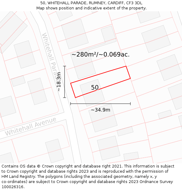 50, WHITEHALL PARADE, RUMNEY, CARDIFF, CF3 3DL: Plot and title map